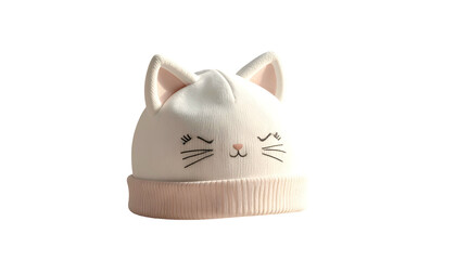 White Cat Face Beanie Hat Closeup.