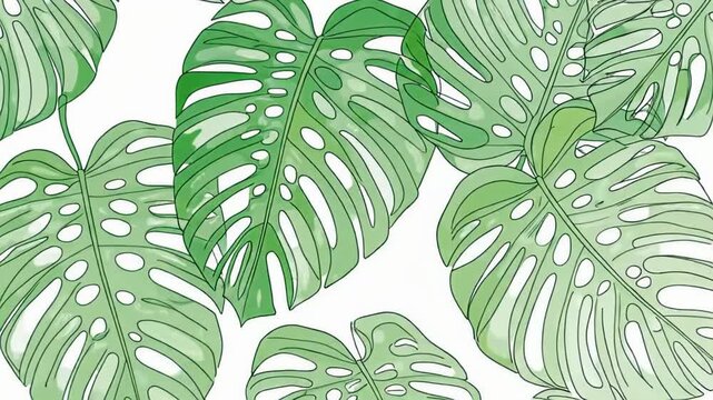 Close-up of Green Monstera Leaves with Natural Texture and Pattern.
