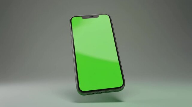 Firefly 3D smartphone mockup with green screen, angled perspective view, floating device, realistic .mp4_preview
