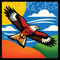 Fototapeta premium Red Kite Bird Flying Illustration