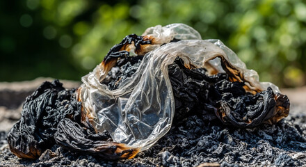 Burned plastic garbage symbolizing environmental pollution