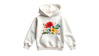 White Hoodie Sweatshirt with Floral Design.