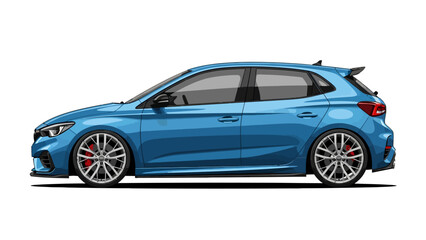 Naklejka premium Blue Hatchback Car Side.