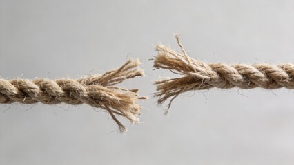 Broken rope pulled apart symbolizing separation,conflict,stress and breaking point,concept of tension,crisis,problem,challenge and emotional pressure in life or business