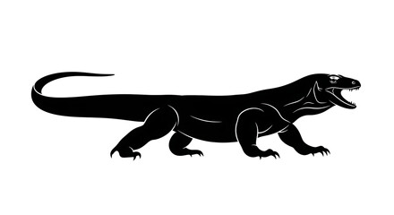 Fototapeta premium Striking silhouette of a Komodo dragon, a formidable and ancient reptile, depicted in a powerful stance, showcasing its majestic presence and predatory nature, perfect for impactful design elements