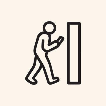 Distracted Walking Icon Person About to Collide With Wall on Phone