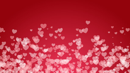 Red hearts Valentine's Day abstract background with in bright red colors. Love, romance, wedding, invitation design template. Horizontal banner with copy space.