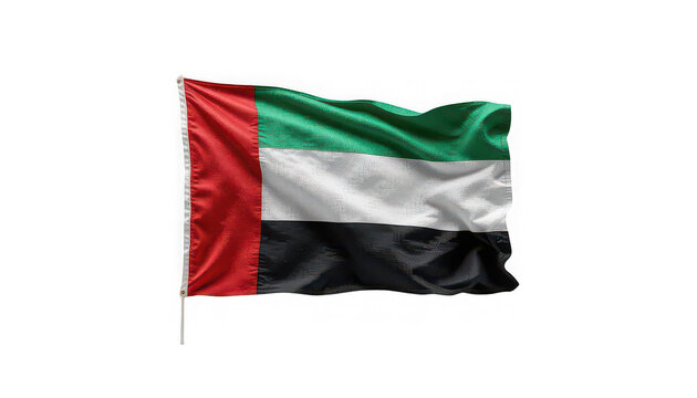 United arab emirates flag waving with red green white and black colors on a white background symbolizing national pride and identity