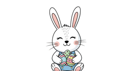 Fototapeta premium Adorable Black Bunny Holding Colorful Easter Eggs on Black Background