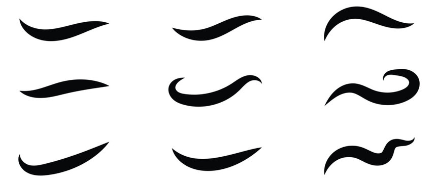 Decorative curved shape vector Swoosh tails or swashes elements for test style, sports or brand logo and digital design. Vector illustration.