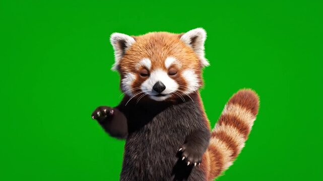 Animated red panda waving on green background for creative design projects