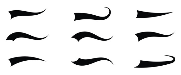 Obraz premium Set of hand drawn black calligraphy swoosh tail in different style used for text underlines, web design and baseball, football logo. EPS 10.