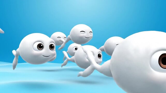 Animated sperm cells swimming in a blue environment with copy space