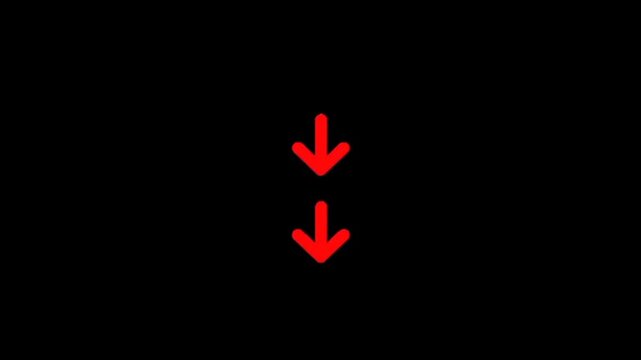 Modern red arrow pointing down on black background for presentations