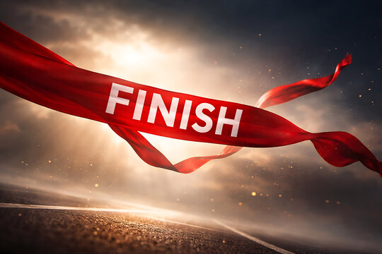 Victory and completion concept with finish line ribbon