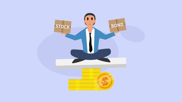 Investment Portfolio Balance Between Stocks and Bonds cartoon animation