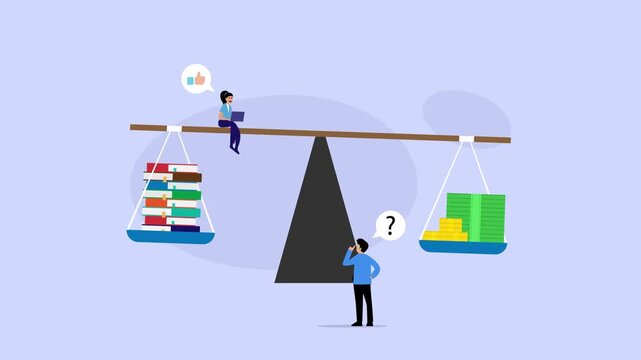 Graduation Cap on Stack of Money: Education Savings and Tuition cartoon animation