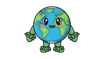 Fototapeta premium Cartoon Earth Character with Green Limbs.