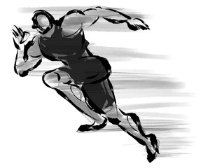 陸上競技、短距離走、100mを走るアスリートのベクターイラスト