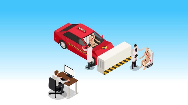 Automotive Safety Crash Test and Dummy Simulation Concept 3d animation cartoon