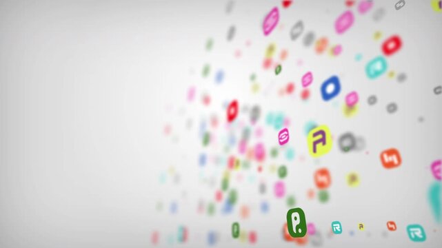 The various app icons are distributed in a particle-like pattern, symbolizing the integration of AI into application software.