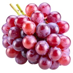 Fototapeta premium A vibrant cluster of plump, reddish-purple orbs. The grapes are tightly packed, some with a hint of a dusty bloom, with green stems