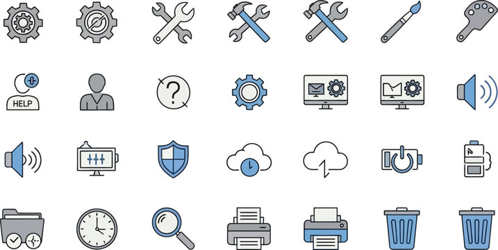 A comprehensive set of vector icons for web and mobile design featuring business, social media, and communication symbols for modern internet applications