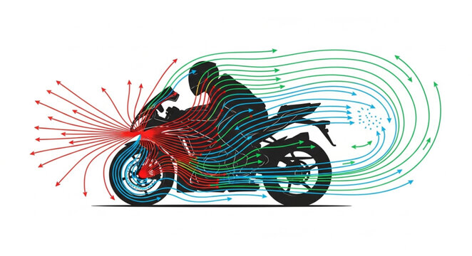 Motorcycle Aerodynamics Simulation Flow Lines.