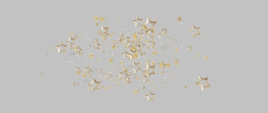 Abstract design of gold star confetti against a neutral gray backdrop, perfect for holidays and cel