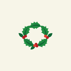 Obraz premium Vector illustration of an abstract winter background featuring a decorative holiday frame with green holly leaves, red berries, and floral Christmas branches for a seasonal nature celebration