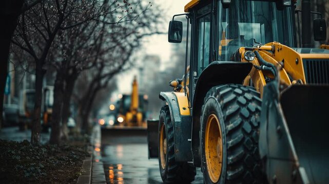 Urban roadworks heavy equipment for infrastructure maintenance