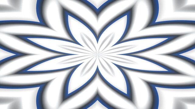 A symmetrical abstract pattern resembling a multi-petaled flower or star in white and blue.