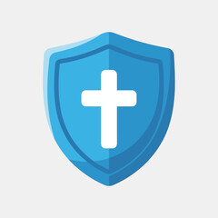 Obraz premium Blue Shield with White Cross Icon.