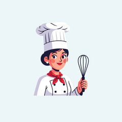 Naklejka premium Cartoon Chef Holding Whisk Smiling.