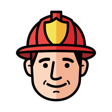 Cartoon Firefighter Helmet Male Face.