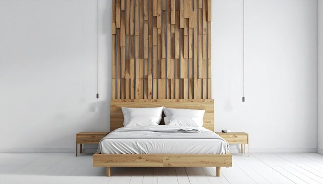 Modern Minimalist Bedroom Interior Design with Natural Wood Accents.