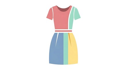 Vibrant Color Block Dress Fashion Illustration Vector.