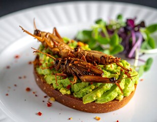 Sustainable Protein Toasted Crickets on Gourmet Avocado Toast 