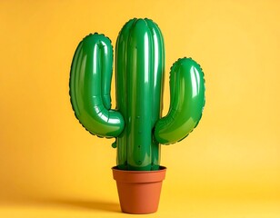 Green Balloon Cactus Surreal Inflatable Art .  Irony. A prickly object rendered as a fragile, pop-able balloon. Excellent for "safe/danger" metaphors