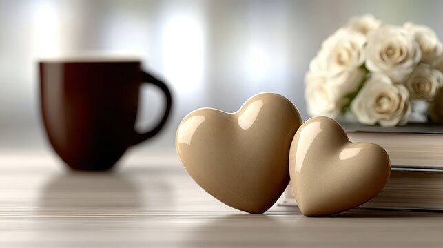 Two hearts on table two heart shapes resting on a flat surface symbolizing love and relationships