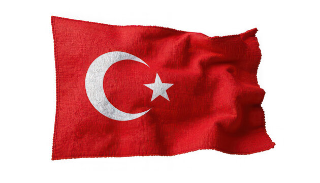 Turkish flag waving with white crescent moon and star on red background symbolizing national pride and identity
