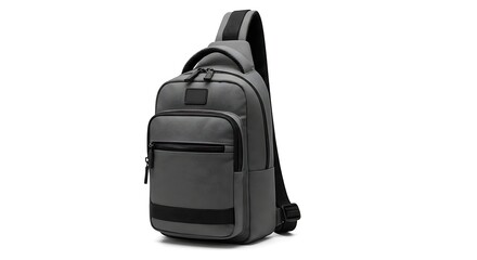 Fototapeta premium Stylish dark grey sling bag for men, ideal for urban commutes, travel, and outdoor activities. Features secure compartments and comfortable adjustable strap for essential item carrying