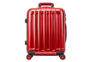 Fototapeta premium Red Metal Suitcase Isolated on White Background, Travel, Holiday and Business Luggage Concept