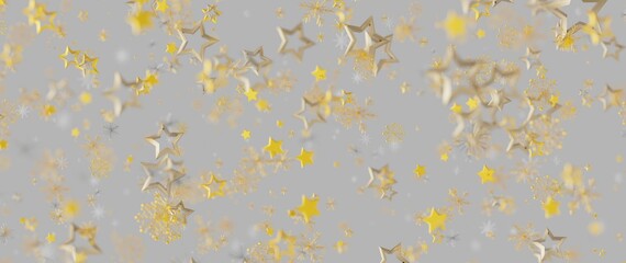 Festive gold stars and snowflakes floating on a gray background, perfect for holiday greetings and © vegefox.com