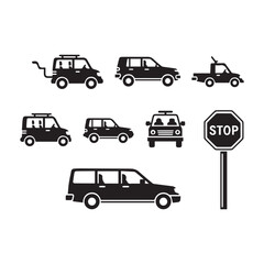 Naklejka premium Transportation Icons Set – Car, Bus, Train, Plane and Ship Symbols