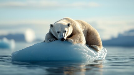 Polar bear resting on iceberg arctic ocean wildlife photography serene environment close-up view conservation concept