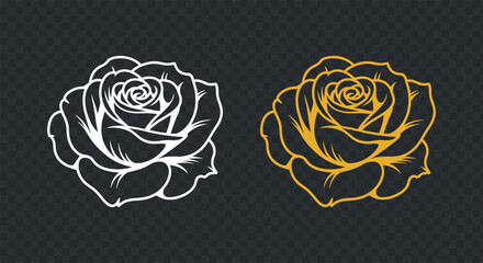Two roses in contrasting colors white outline and golden yellow fill