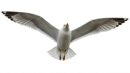 Fototapeta premium A seagull is flying in the air with its wings spread wide on transparent background