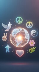 Global Peace and Unity with Diverse Symbols of Harmony and Connection.