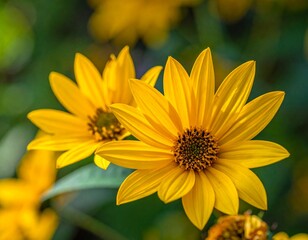Fototapeta premium Close-up of Vibrant Yellow Flowers Blooming in a Sunny Garden, Natures Beauty.
